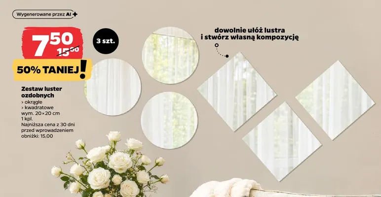 Zestaw luster ozdobnych kwadratowe 20x20 cm promocja w Netto