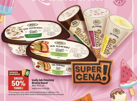 Lody biała czekolada z malinami Jak Dawniej Bracia Koral promocja w Delikatesy Centrum
