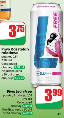 Piwo Kasztelan miodowe puszka promocja w Dino