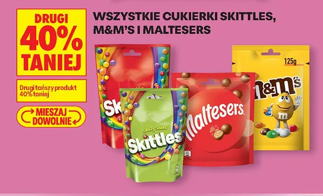 Wszystkie cukierki Skittles, M&M's i Maltesers DRUGIE -40% promocja w Biedronka