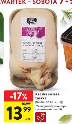 Kaczka świeża tuszka Dobra z Farmy Pekin bez podrobów z szyją promocja w Intermarche