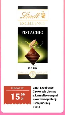 Czekolada ciemna Lindt Excellence z karmelizowanymi kawałkami pistacji i solą morską promocja w Biedronka