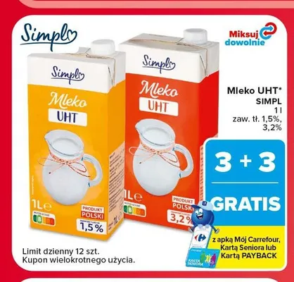 Mleko UHT Simply 3,2% promocja w Carrefour Market