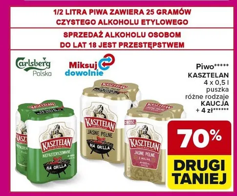 Piwo Kasztelan Jasne Pełne z nutą maliny 4-pak promocja w Carrefour