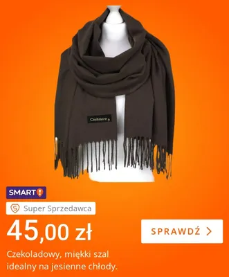 Czekoladowy miękki szal promocja w Allegro