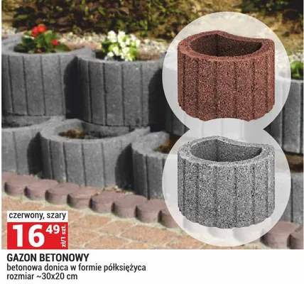 Gazon betonowy betonowa donica w formie półksiężyca rozmiar ~30x20 cm, czerwony, szary promocja w Merkury Market