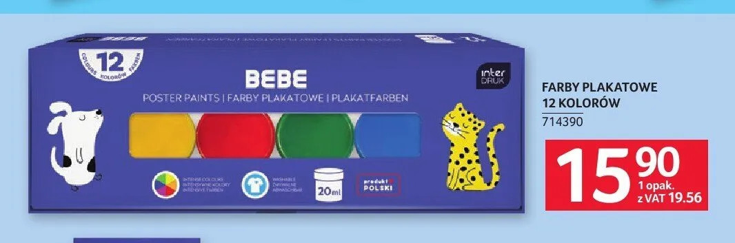 Farby plakatowe 12 kolorów Interdruk Bebe promocja w Selgros
