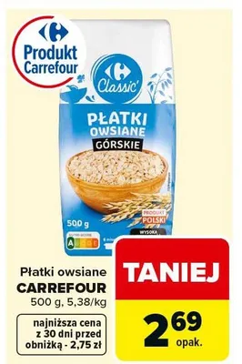 Płatki owsiane górskie promocja w Carrefour Market