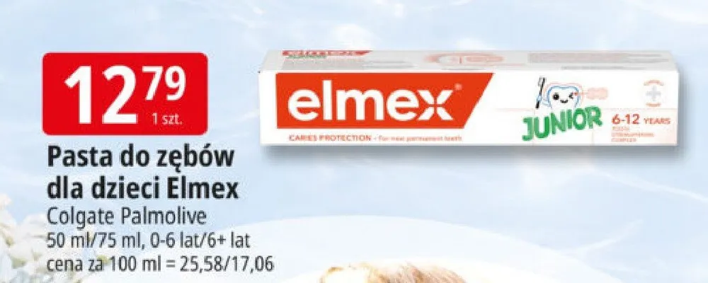 Pasta do zębów dla dzieci Elmex Junior 6-12 lat promocja w Leclerc