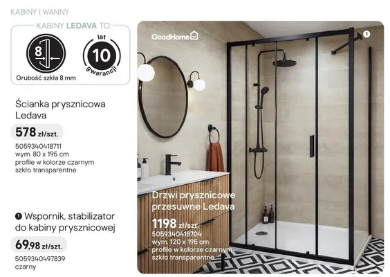 Wspornik stabilizator do kabiny prysznicowej GoodHome czarny promocja w Castorama