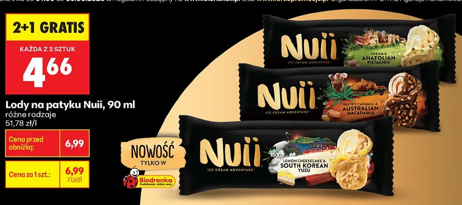 Lody na patyku Nuii Salted Caramel & Australian Macadamia promocja w Biedronka