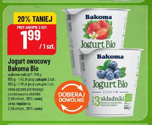 Jogurt owocowy Bakoma Bio truskawkowy promocja w POLOmarket