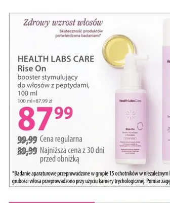 Rise On booster stymulujący do włosów z peptydami Health Labs Care promocja w Hebe