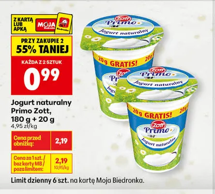 Jogurt naturalny Primo Zott promocja w Biedronka