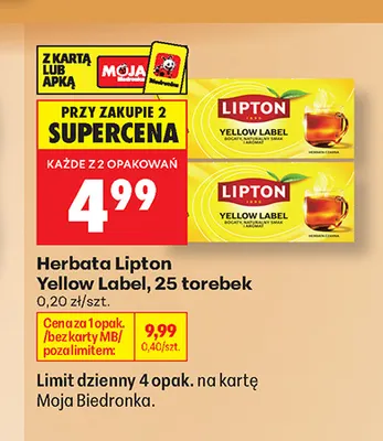 Herbata czarna Lipton Yellow Label promocja w Biedronka