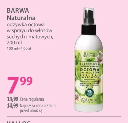 Naturalna odżywka octowa w sprayu do włosów suchych i matowych Barwa promocja w Hebe