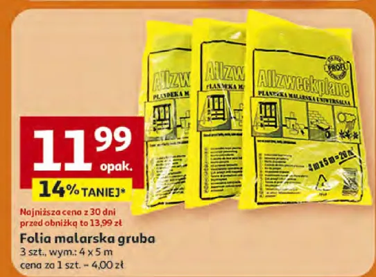 Folia malarska gruba 3 szt., wym. 4 x 5 m promocja w Auchan