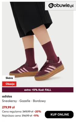 Sneakersy Gazelle bordowy adidas promocja w eobuwie.pl