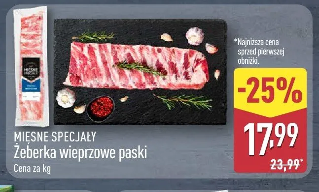 Żeberka wieprzowe paski Mięsne Specjały promocja w Aldi