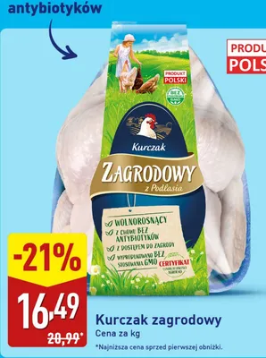 Kurczak zagrodowy z Podlasia wolnorosnący z chowu bez antybiotyków promocja w Aldi