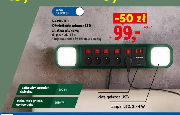 Oświetlenie robocze LED z listwą wtykową Parkside promocja w Lidl