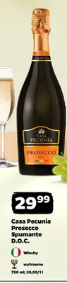 Wino musujące Casa Pecunia Prosecco Spumante D.O.C. wytrawne włoskie promocja w Netto