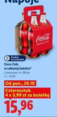 Napój gazowany Coca-Cola w szklanej butelce 4-pak promocja w Lidl