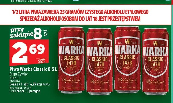 Piwo Warka Classic promocja w TOPAZ