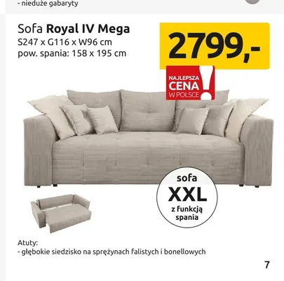 Sofa Royal IV Mega XXL z funkcją spania S247xG116xW96cm pow. spania: 158x195cm promocja w Black Red White