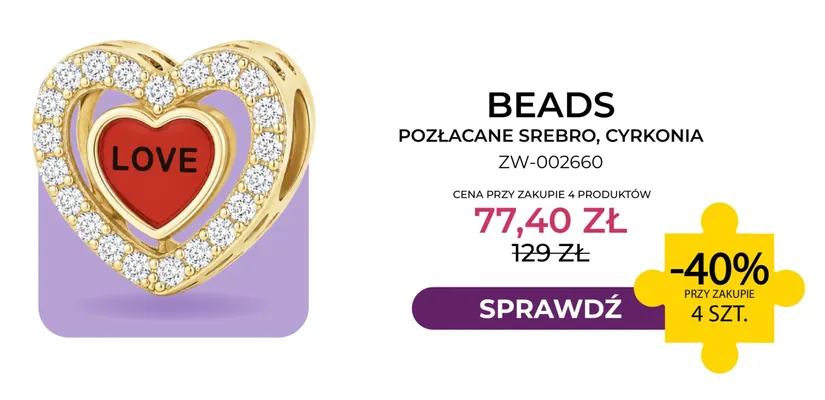 Beads pozłacane srebro cyrkonia ZW-002660 Briju promocja w Briju