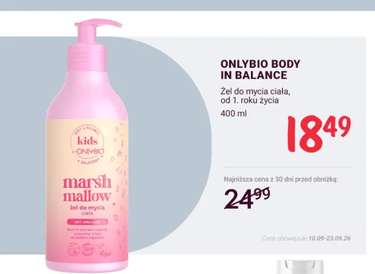 Żel do mycia ciała od 1. roku życia Onlybio Body in Balance promocja w Rossmann