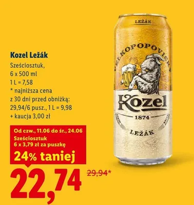 Piwo Kozel Ležák 6-pak 500 ml promocja w Lidl