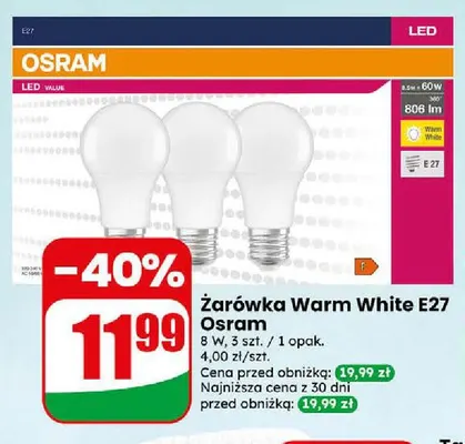 Żarówka Warm White E27 Osram 3-pak promocja w Dino