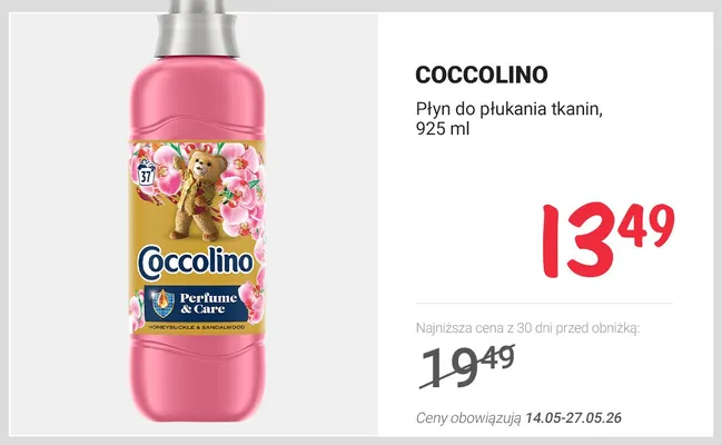 Płyn do płukania tkanin Coccolino Perfume & Care Honeysuckle & Sandalwood promocja w Rossmann