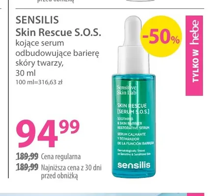 Skin Rescue S.O.S. kojące serum odbudowujące barierę skóry twarzy Sensilis promocja w Hebe