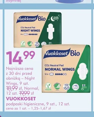 Podpaski higieniczne Night Wings Vuokkoset promocja w Super-Pharm