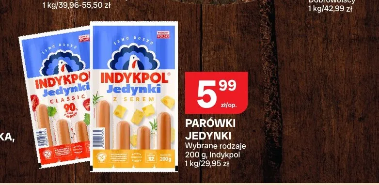 Parówki Jedynki z serem Indykpol promocja w Chorten