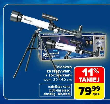 Teleskop ze statywem z soczewkami 30x60 cm promocja w Carrefour Market