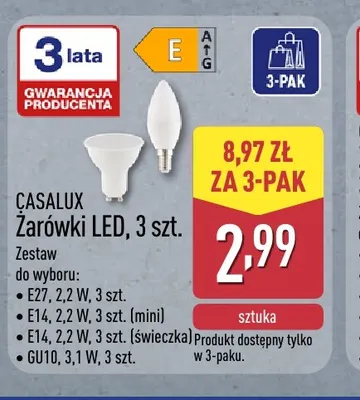 Żarówki LED E27 2,2W 3-pak Casalux promocja w Aldi