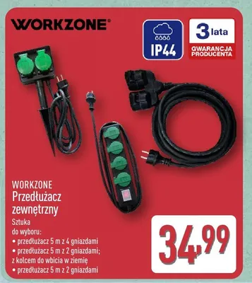 Przedłużacz zewnętrzny Workzone 5m z 4 gniazdami promocja w Aldi