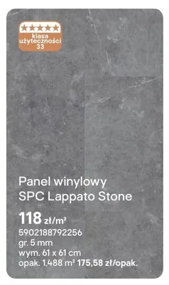 Panel winylowy SPC Lappato Stone gr. 5mm wym. 61x61cm promocja w Castorama