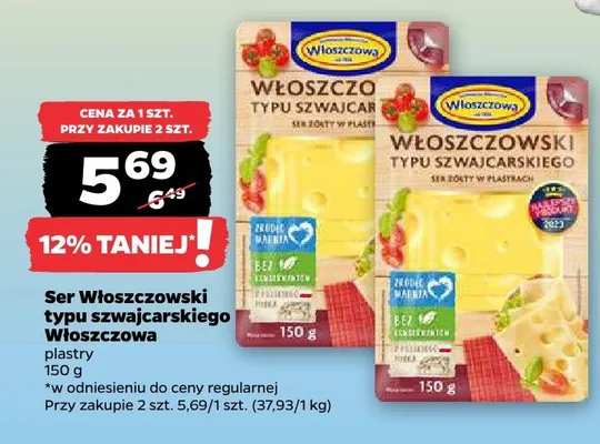Ser Włoszczowski typu szwajcarskiego Włoszczowa plastry promocja w Netto