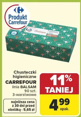 Chusteczki higieniczne 3-warstwowe linia Balsam promocja w Carrefour