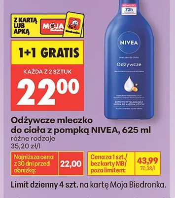 Odżywcze mleczko do ciała z pompką NIVEA promocja w Biedronka