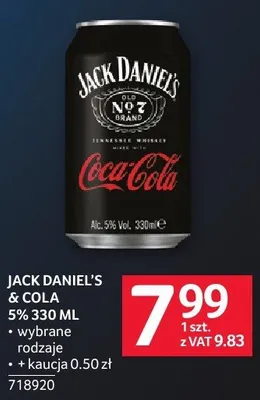 Jack Daniel's & Cola 5% 330 ML promocja w Selgros