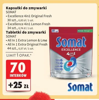 Kapsułki do zmywarki Somat Excellence 4in1 Original Fresh promocja w Intermarche