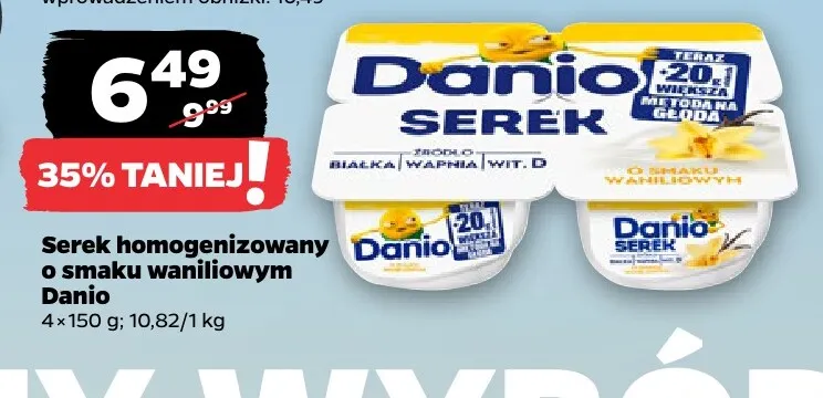 Serek homogenizowany o smaku waniliowym Danio 4-pak promocja w Netto