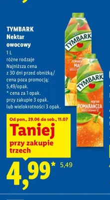 Nektar owocowy Tymbark pomarańcza promocja w Lidl