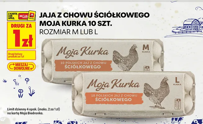 Jajka kurze z chowu ściółkowego Moja Kurka rozmiar L promocja w Biedronka