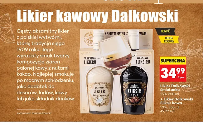 Zestaw likier Dalkowski śmietanka + likier Dalkowski Eliksir kawa promocja w Biedronka
